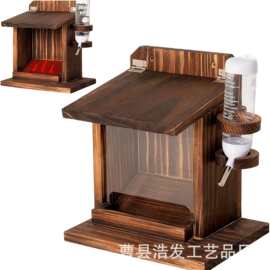 跨境木质松鼠喂食器户外宠物野餐桌饮水架壁挂式宠物投食器鸟站台
