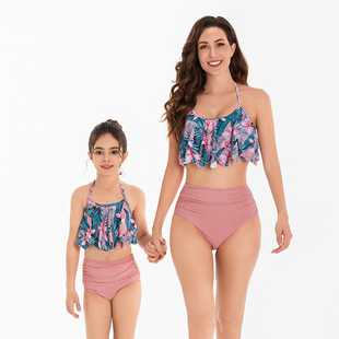 Cross-border Mother-daughter suit New Foreign Trade High Waist Bikini Ruffled Sexy Split Bikini Parent-child Swimsuit