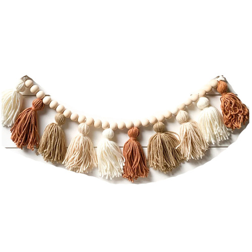 ins Nordic style hand-woven wooden beads string wool tassel string home children's room decoration wall hangings wall hangings