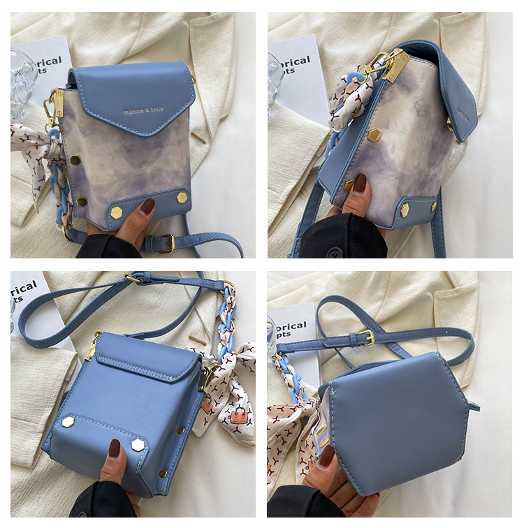 Solid Color Fashion Shopping Artificial Leather Soft Surface Buckle Square Blue Pink Green Shoulder Bags display picture 1