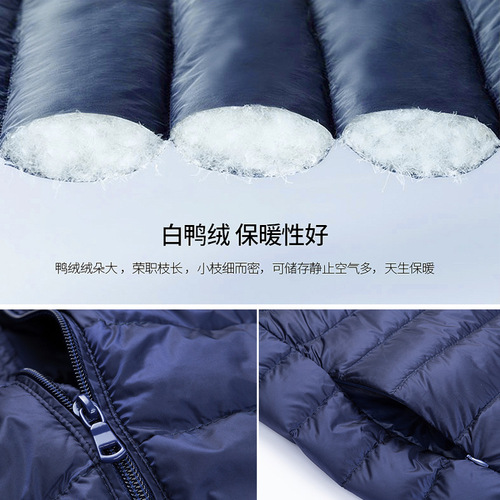 Short men's down jacket spring and autumn warm and thin white duck down slim fit trendy stand collar sports and leisure jacket wholesale