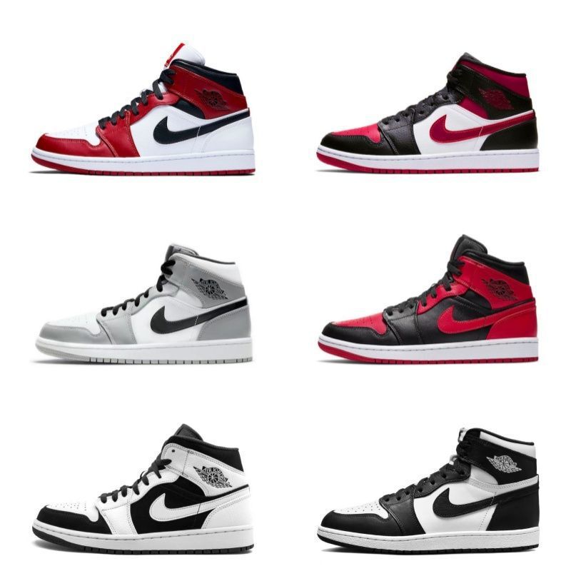 Aj Pure Original Aj1 Mid-Top Basketball Shoes Chicago Black and White Toe Smoke Gray Aj1 High-Top Unisex Couple Sports Shoes