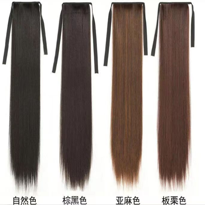 Peluca de cola de caballo doble de seda de alta temperatura para mujeres con cabello largo y liso, cabello artificial mate de alta temperatura, peluca de cabello esponjoso