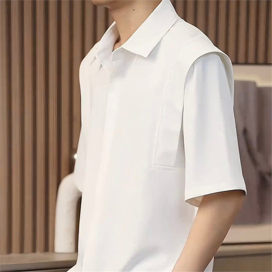 High-grade Draped Ice Silk Short-sleeved Shirt Men's Summer Half-sleeved Top Korean Fashionable Solid Color Ironing-free Half-sleeved Trendy