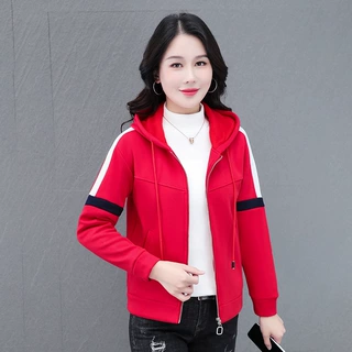 秋冬季加绒连帽抽绳拉链外套女2026春秋冬厚款百搭妈妈外穿上衣潮