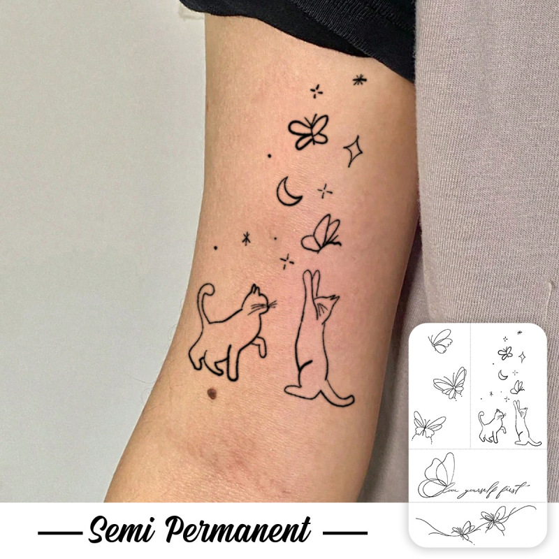 Semi-Permanent Simple Cat and Butterfly Tattoo Stickers, Waterproof and Long-Lasting, Girly Arm Style, Realistic Tattoo Stickers Semi-Permanent Simple Cat and Butterfly Tattoo Stickers, Waterproof and Long-Lasting, Girly Arm Style, Realistic Tattoo Stickers