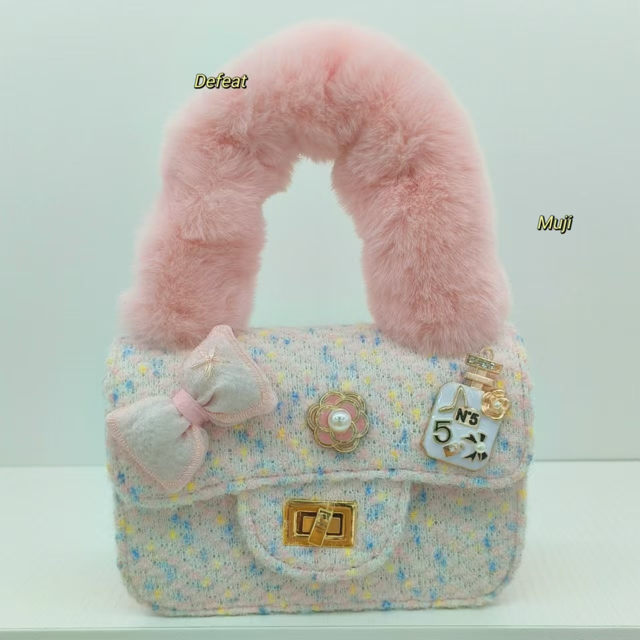 Bolso de peluche de arco, bolso de hombro para niñas, bolso de mochila, bolso de moda, bolso de cambio