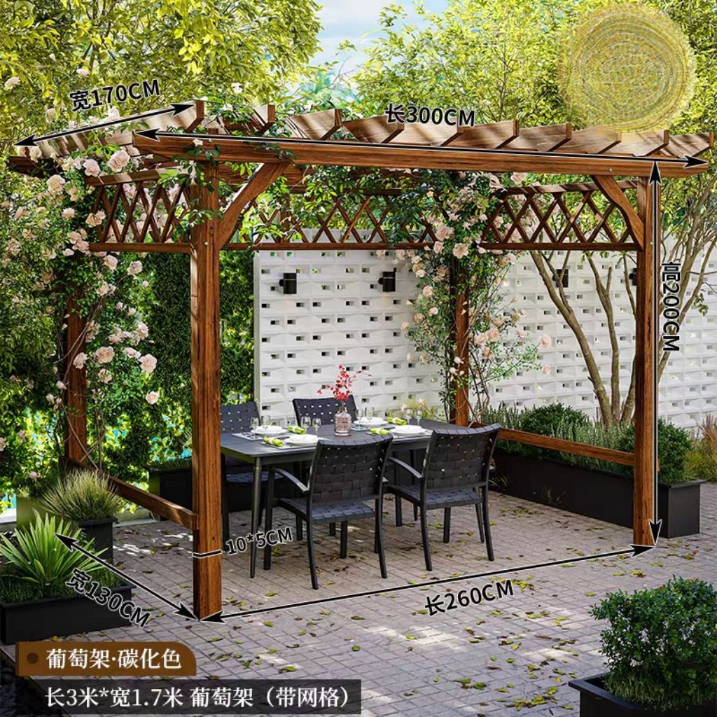 葡萄架庭院防腐木凉亭户外实木藤架室外碳化亭子别墅简易花园花架