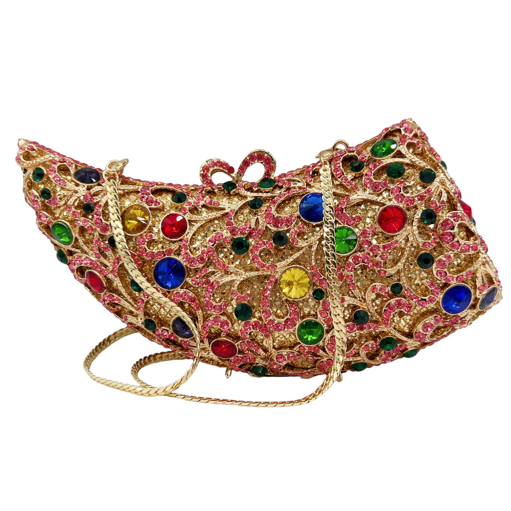 Túi clutch nữ cầm tay dự tiệc đính đá kim cương phong cách châu Âu — Màu vàng nhạt, Màu hồng vàng kim, Đế vàng kim cương, Màu bạc chi tiết 3