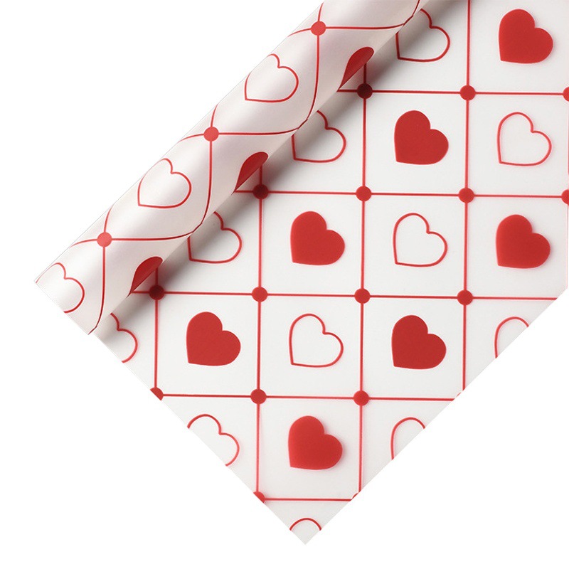 Papel de regalo de flores exclusivo transfronterizo, película de gelatina en forma de corazón, papel mate, papel de regalo para ramos, venta al por mayor por pieza.