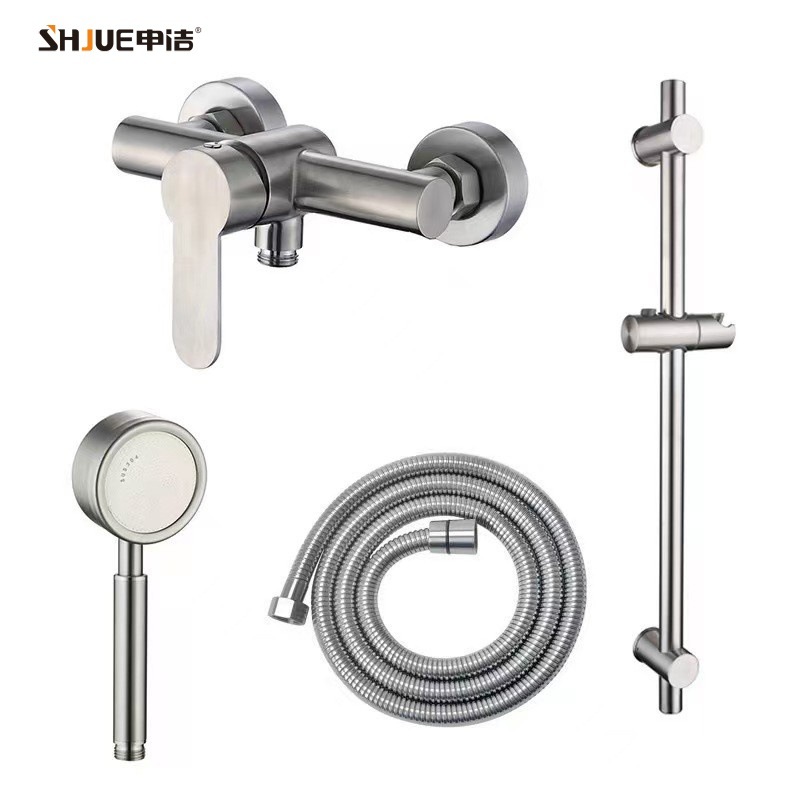 304 Stainless Steel Triple Faucet for Bathtub, Brushed Finish, Four-Way Faucet, Concealed Showerhead