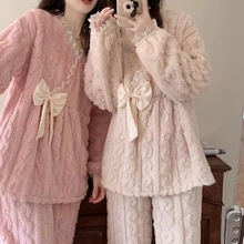 睡衣女秋冬季珊瑚绒卡通韩版宽松加绒加厚法兰绒提花绒冬天家居服