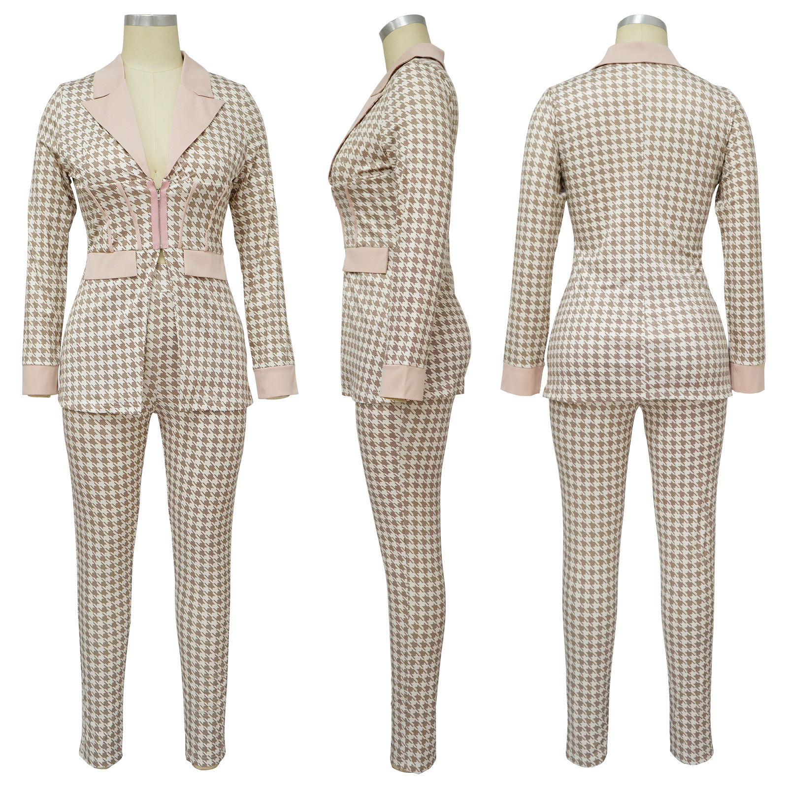 Women's Long Sleeve Blazers Printing Business Houndstooth display picture 3