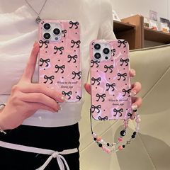 粉色水波紋蝴蝶結適用iPhone15pro max蘋果14手機殼12/13韓風少女