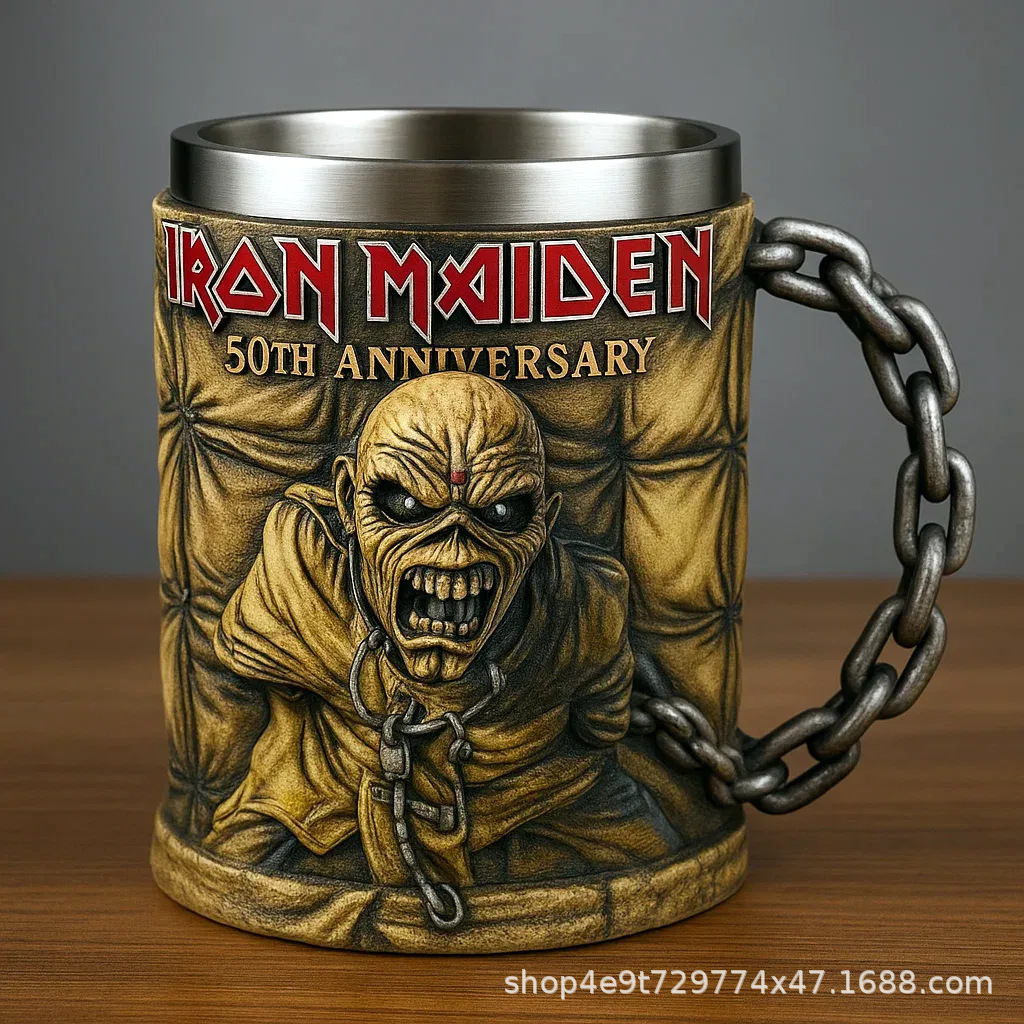 Ventas transfronterizas calientes nuevas Iron Maiden 50 aniversario de acero inoxidable 3D personalidad taza