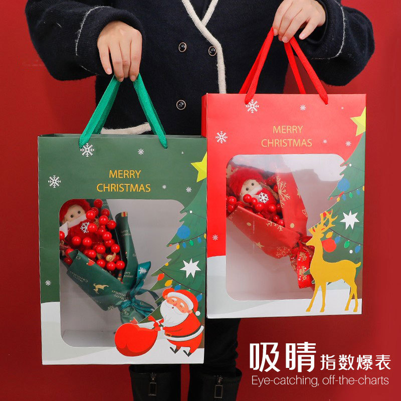 Ventana de Navidad bolso ramo de flores embalaje Apple regalo embalaje transparente caja de flores material floral al por mayor image 1