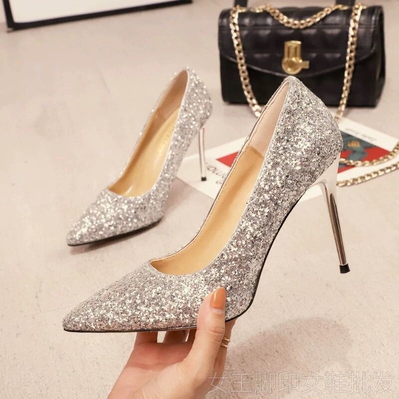 Thin-Heeled High-Heeled Shoes 2026 Spring and Autumn New Crystal Shoes Silver Wedding Shoes Bride Shoes Sequined Bridesmaid Wedding Shoes for Women Thin-Heeled High-Heeled Shoes 2026 Spring and Autumn New Crystal Shoes Silver Wedding Shoes Bride Shoes Sequined Bridesmaid Wedding Shoes for Women