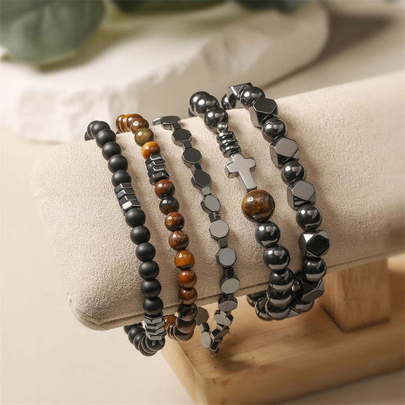 Amazon venta caliente transfronteriza pulsera de piedra natural de 6mm pulsera elástica de moda para hombres retro europeos y americanos al por mayor