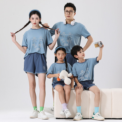 Boys' Summer Outfit Set 2025 New Children's Casual Summer Short-sleeve Girls' Sports T-shirt Parent-Child Style Trendy Kids' Clothing