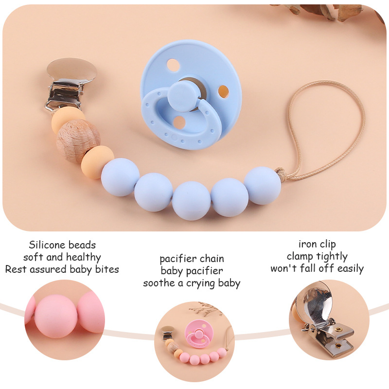 Nuevo bebé suministros chupete DIY creativo bebé silicona mordedura molar pezón cadena traje de dos piezas