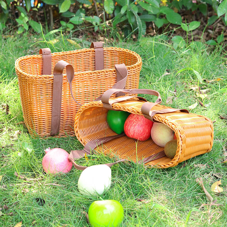 Imagen artesanía nuevo estilo pastoral tejido a mano respetuoso con el medio ambiente durable compras en casa cesta portátil cesta de almacenamiento de ratán
