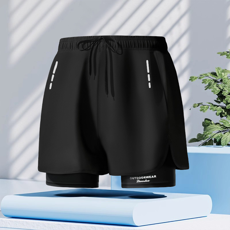 Bañadores hombres nuevos de doble capa más el tamaño suelto impreso adulto natación troncos profesionales de secado rápido caliente primavera natación pantalones de playa