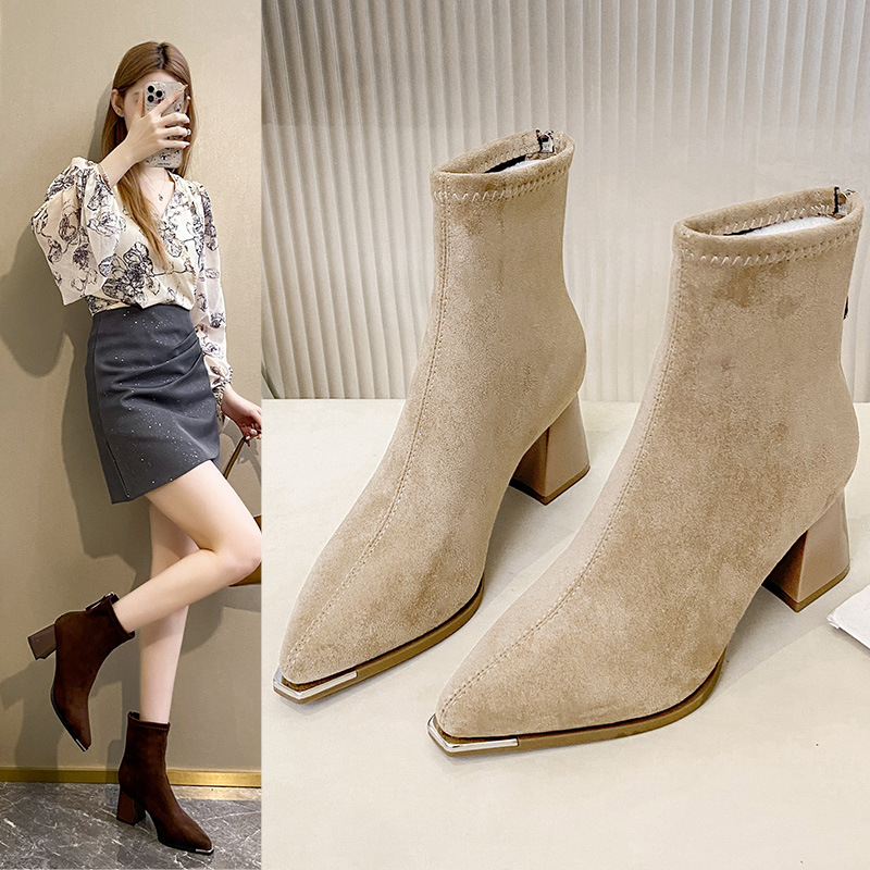 Pointed Toe Thick Heel Fashion Boots for Women 2025 Autumn and Winter New European and American Fashion Elegant Comfortable Boots Medium Heel Slim Boots