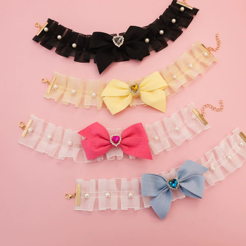 Ошейник для домашних животных, котенок, собака, красное сердце, стразы, женское высококачественное украшение, кружевной бант, регулируемый