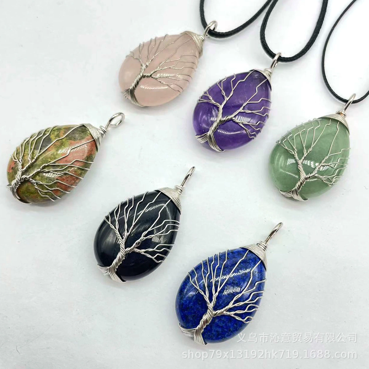 Хит продаж: кулон «Древо жизни» из натурального камня, смешанных кристаллов и агата, в форме капли, на проволочной подвеске, декоративные аксессуары, экологически чистые украшения