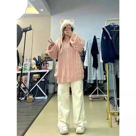 大码女装胖MM春秋季新款高腰遮肉显瘦牛仔裤女韩版ins宽松阔腿裤