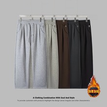 冬季直筒休闲裤男宽松潮牌运动卫裤男士大码复古裤子美式加绒男裤