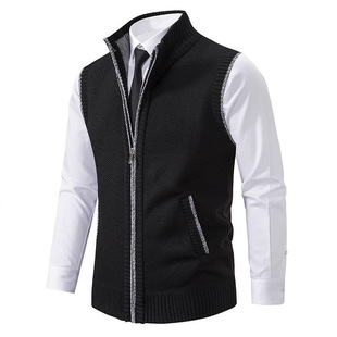 Cross-border 2023 Autumn and Winter Men's Knitted Vest with Vertical Collar Sleeveless Sweater Vest Waistcoat Thickened Zipper Vest