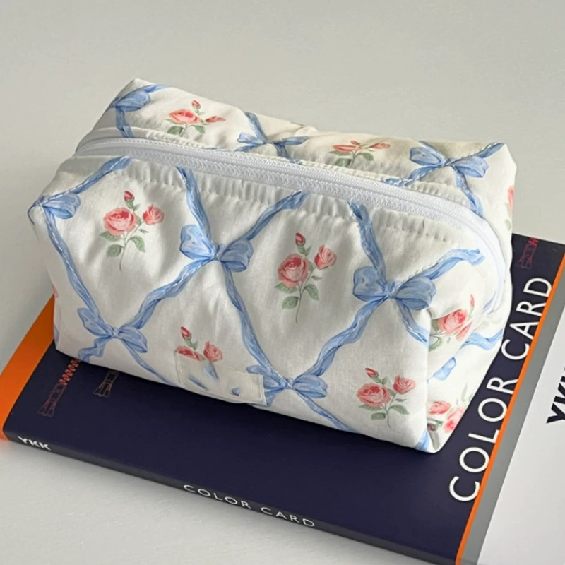 Косметичка‑органайзер, стёганая из bubble‑cotton, 2 размера 235×115×115 мм и 120×170×95 мм, цветочные и плюшевые варианты