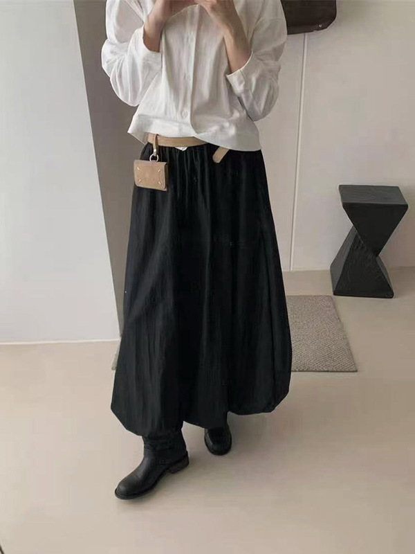 2025秋季新款设计感褶皱花苞半身裙女韩版高腰蓬蓬裙中长款灯笼裙|undefined