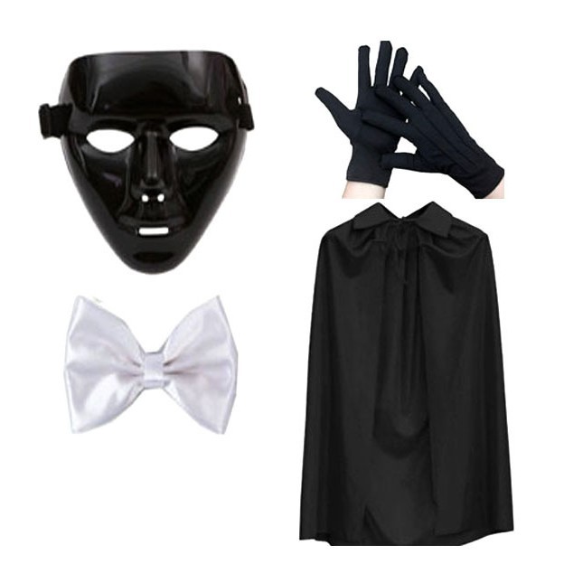 Ensemble costume magicien avec cape chapeau masque et nœud papillon_voghion.com