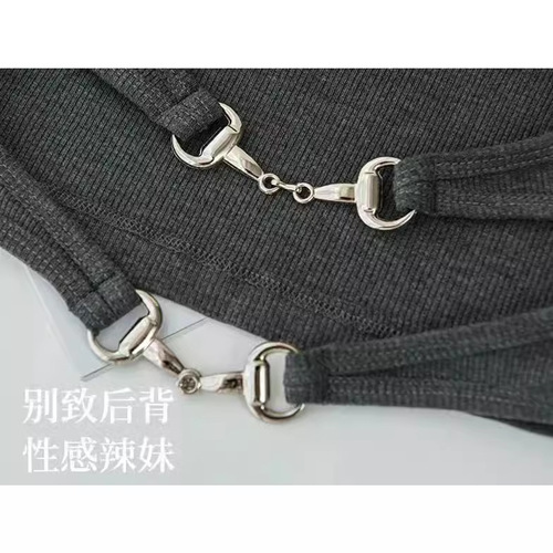  Summer American Style Spicy Girl Black Backless Strap Bralette for Women Summer Outerwear with Built-in Bra Pads Short Utility Strap