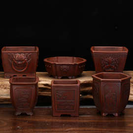 紫砂花盆精品仿古简约花器四方桌面花卉绿植多肉菖蒲盆景盆批发价