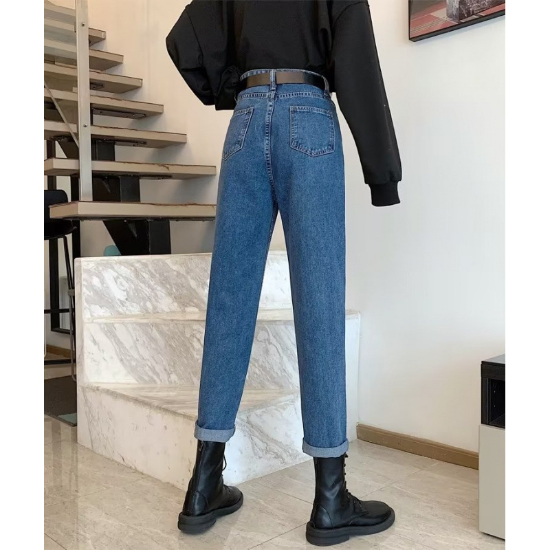 Dark casual lazy women's jeans fashionable 9/10 pants temperament trendy brand summer high-waisted trendy