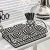 Chessboard grid Glass Fruit plate household a living room tea table modern Simplicity candy snacks Place Snack tray