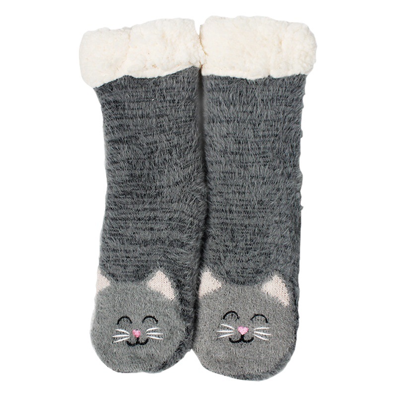 Venta al por mayor calcetines de piso calcetines de nieve para adultos calcetines de sueño Otoño e Invierno calcetines de piso de visón Calcetines antideslizantes con forro polar para mujeres