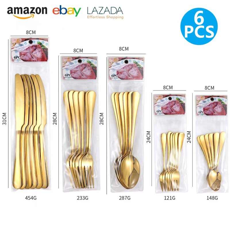 Cross-Border Amazon Stainless Steel Cutlery Set of 6 Pieces in Pvc Bag, Western-Style Steak Knife, Fork, and Spoon Supermarket Set Cross-Border Amazon Stainless Steel Cutlery Set of 6 Pieces in Pvc Bag, Western-Style Steak Knife, Fork, and Spoon Supermarket Set