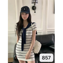 马标甜妹贵气质针织连衣裙短裙高级感辣妹显身材弹性女装工厂批发