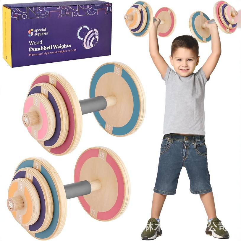 Wooden Children's Toy Dumbbell Exercise Equipment Home Interactive Fitness Game Weightlifting Mini Dumbbell Solid Wood Ornaments