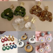 春夏新款清新透明小粉花耳钉女磨砂树脂针织花朵耳环油画风耳饰品