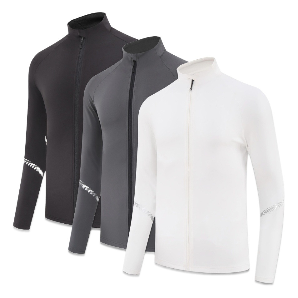 Fitness Jacket Men's Spring and Autumn Stretch Long-sleeved Training Clothes Casual Sports Running Quick-drying Stretch Top with Zipper Collar