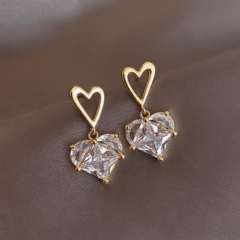 Artificial Gemstones Inlay Material Lady Fashion Simple Style Heart Rhinestone Artificial Gemstones Earrings