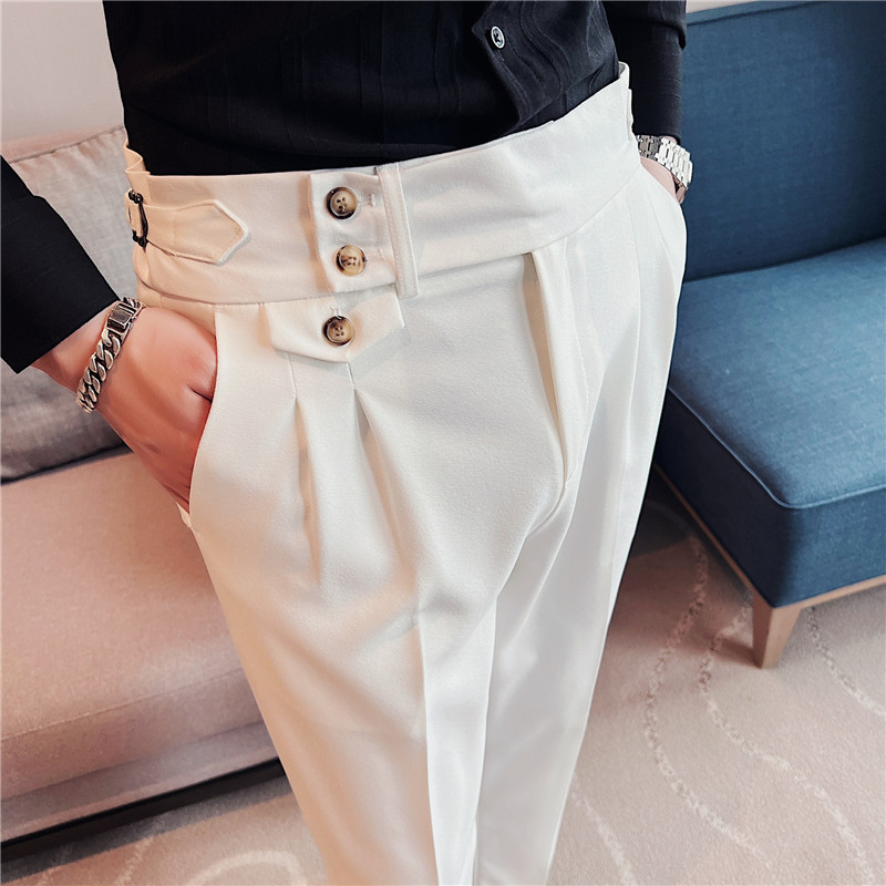 Pantalones Casuales de Pierna Recta y Cintura Alta Estilo Napolitano para Hombre, con un Toque de Lujo, para Comercio Exterior
