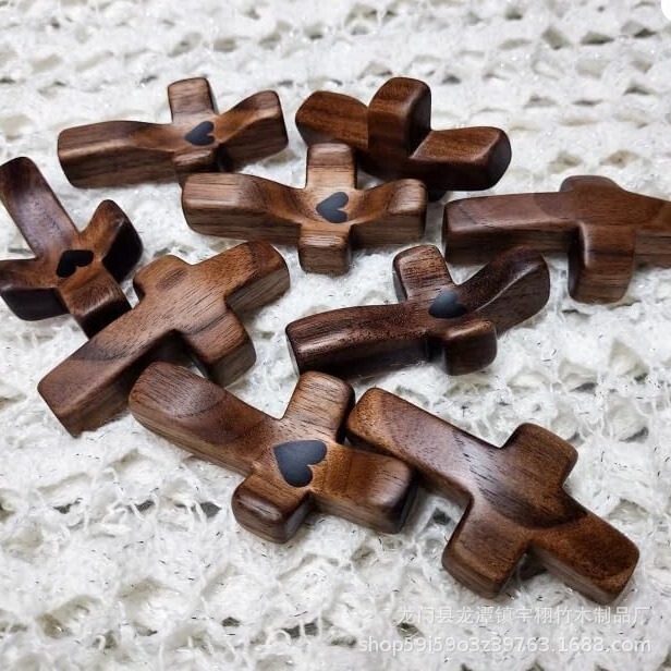 Easter Walnut Cross American Handle Piece Wooden Thumb Cross Church Easter Handle Piece