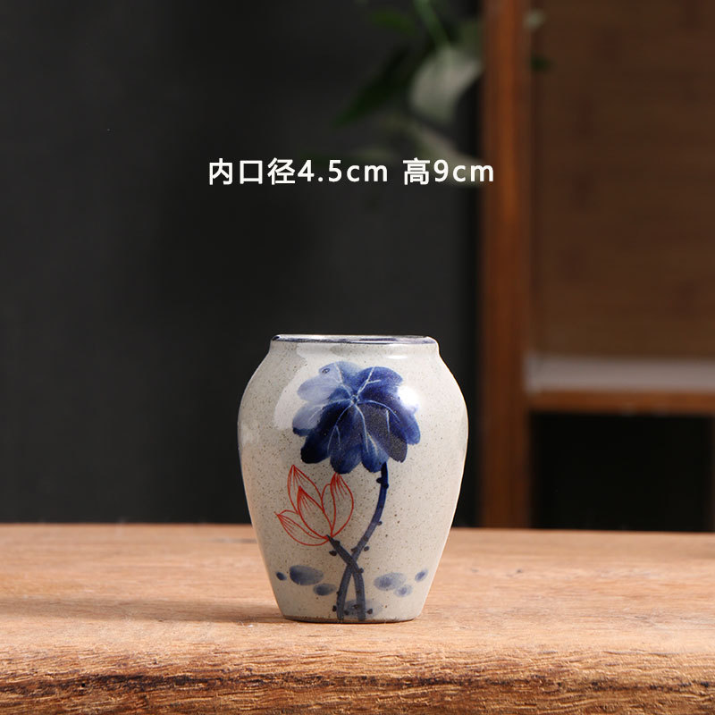 Mini maceta carnosa azul y blanco pintada a mano, cerámica, arcilla doméstica simple, arcilla gruesa, maceta de cerámica pequeña, liquidación, venta al por mayor