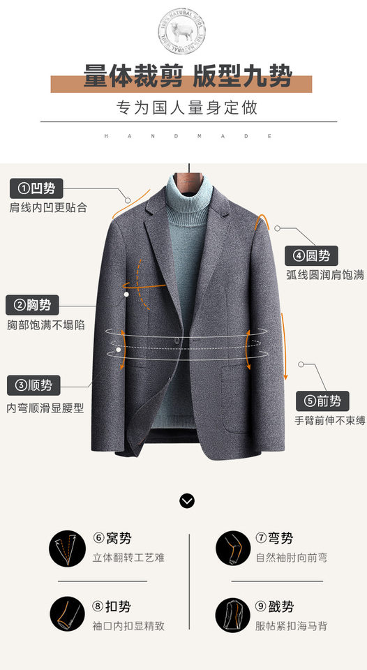 Áo vest nam dáng thon dài tay cổ vest một hàng hai nút — Kaki, Màu xanh lam, Màu xám, Màu đen chi tiết 5